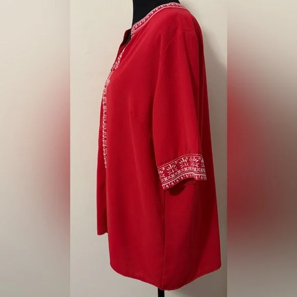 Red Embroidered Women's Top - Picture 2 of 3